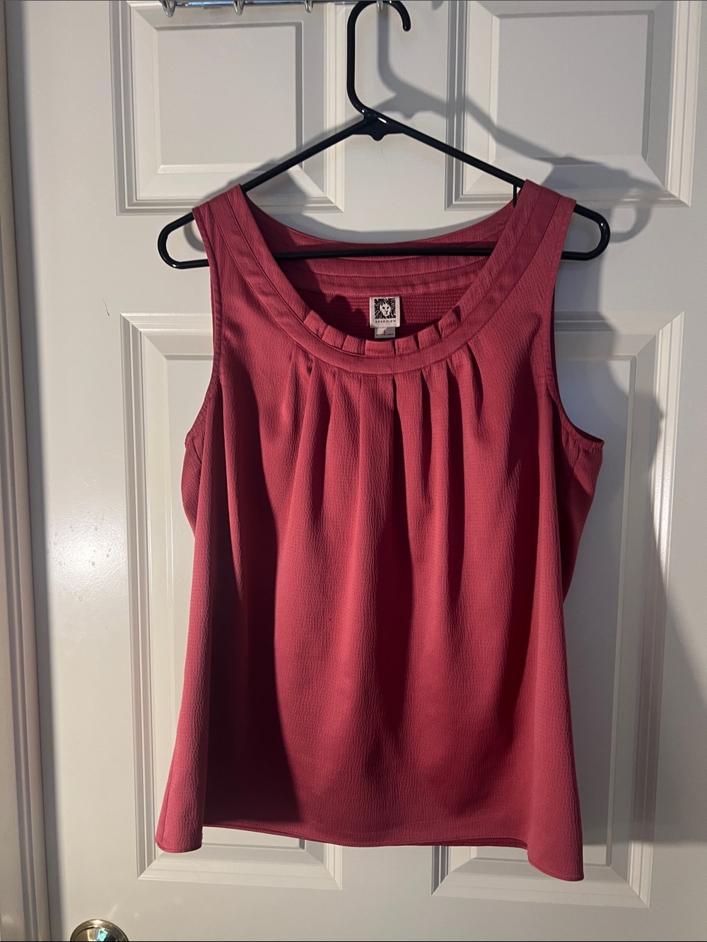 Anne Klein Rose-Pink Sleeveless Pleated Scoop Neck Tank